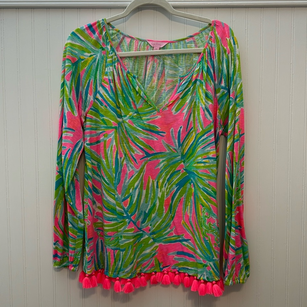 NWOT Lilly Pulitzer Linzy Tiki Pink Lime Blouse women’s size medium